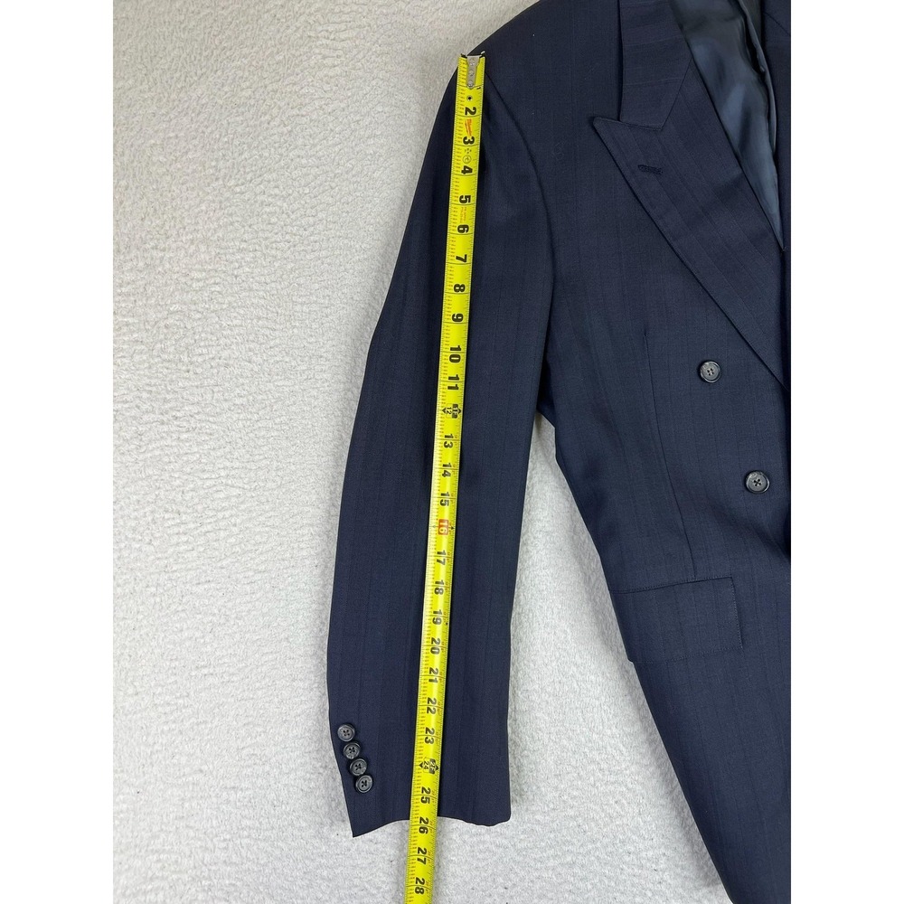 Nordstrom Suit Jacket Mens 43L Blue Stripe Wool Double Breasted USA - Picture 15 of 16